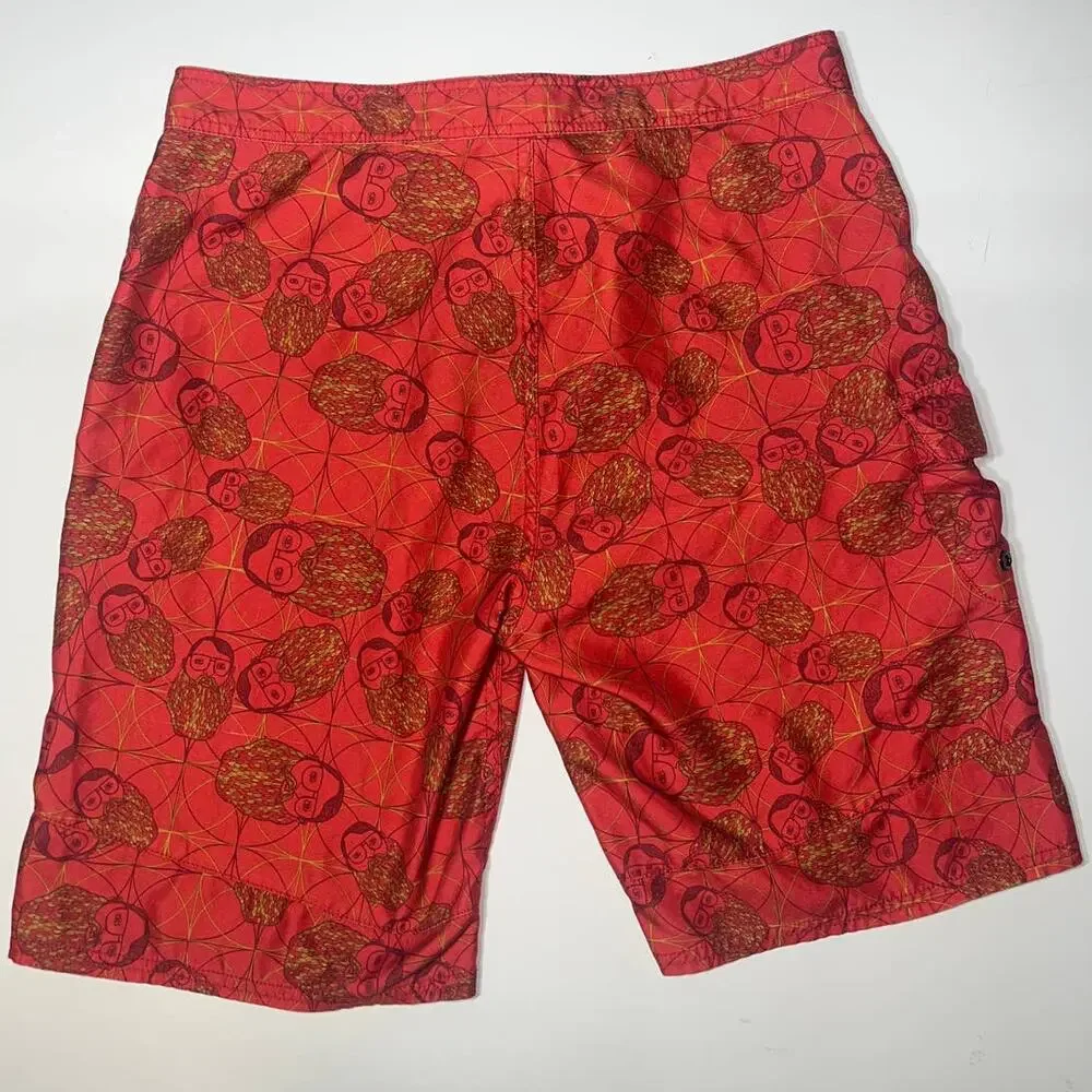 Ambiguous Red board shorts swim trunks Bearded Man Design men’s small